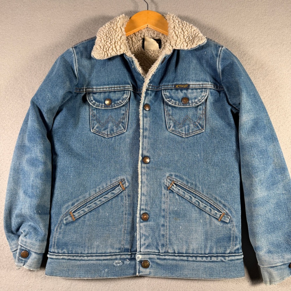 Vintage Wrangler Denim Jacket 904BPWR Blue Sherpa Lined Made in USA Large